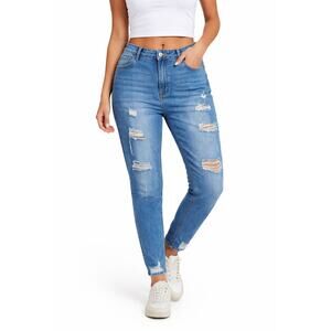 Encore Jeans Blue Denim Skinny Distressed Medium Wash Stretch Size 20